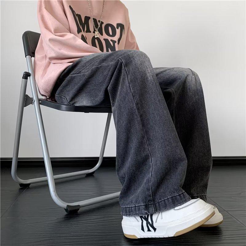 Men's Retro Washed Distressed Flared Wide-Leg Jeans - Trendy Loose Fit for Autumn