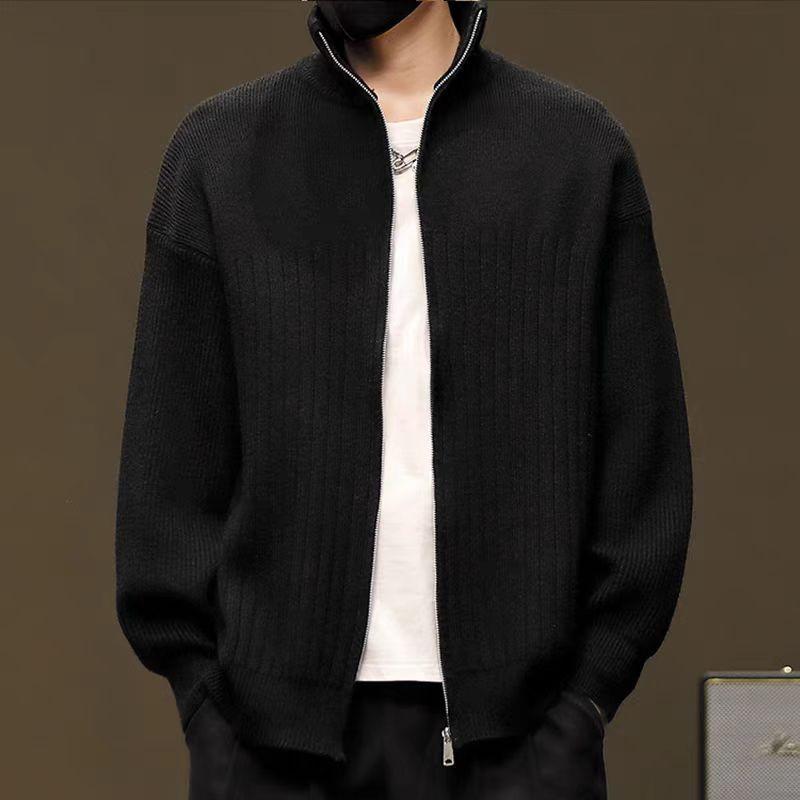Men Striped Open Front Knit Cardigan Warm Business Outerwear Coat