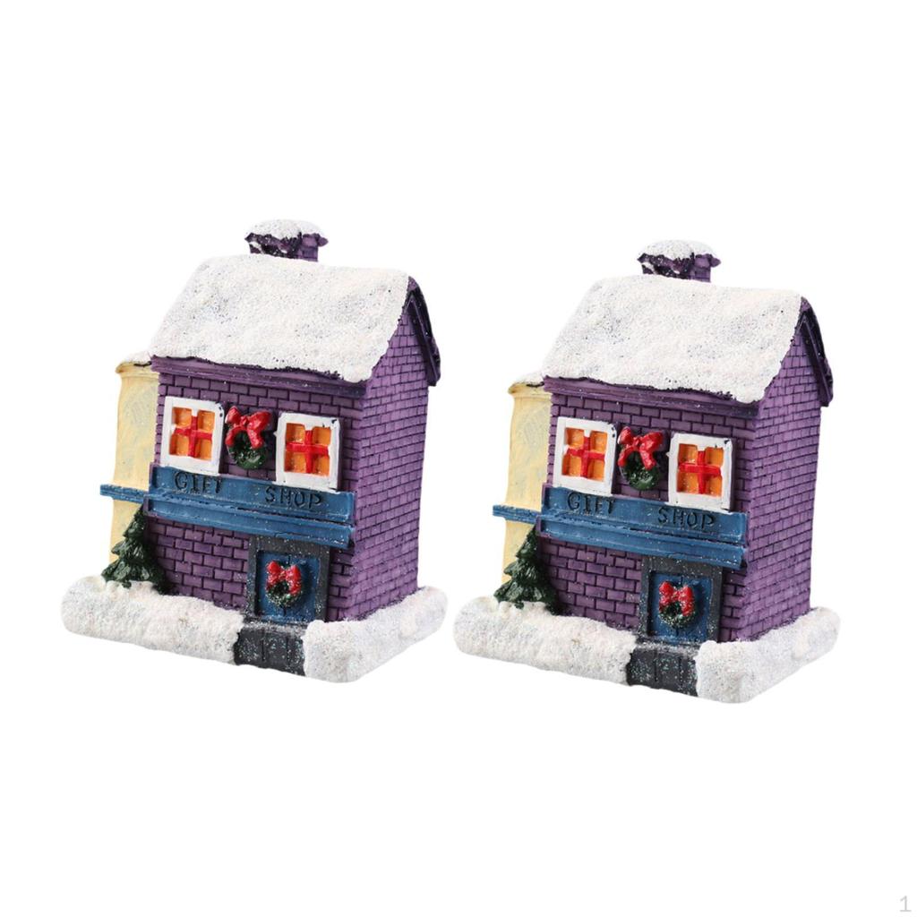 2 Pieces Lighted Christmas Village Figurines Tabletop Decorations House Sculptures for