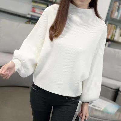 Herbst Winter Lockerer Halbrollkragen Pullover Damen Lässig Elegant Koreanische Mode Unterziehstrickshirt Schlicht Locker Laterne Langarm Oberteile