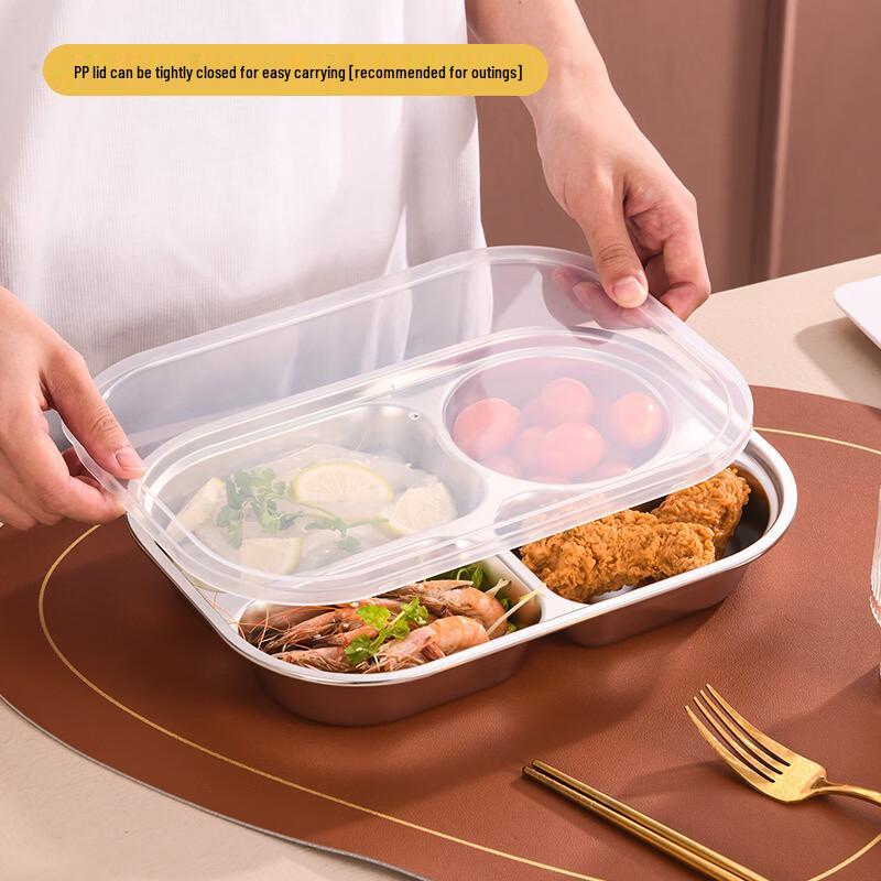 RuHan 304 Stainless Steel 4-Compartment Student Meal Plate