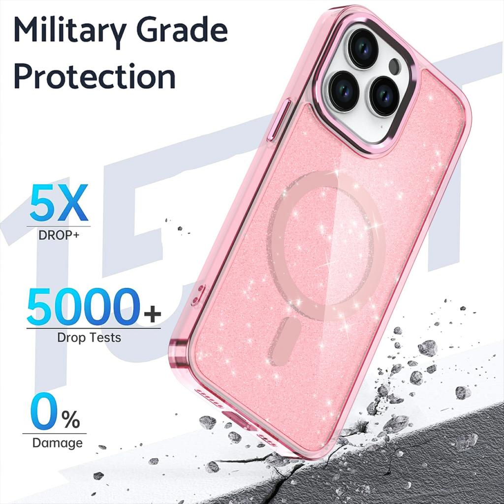 For iPhone 16 Pro Magnetic Case Glitter Design TPU+PC Phone Cover