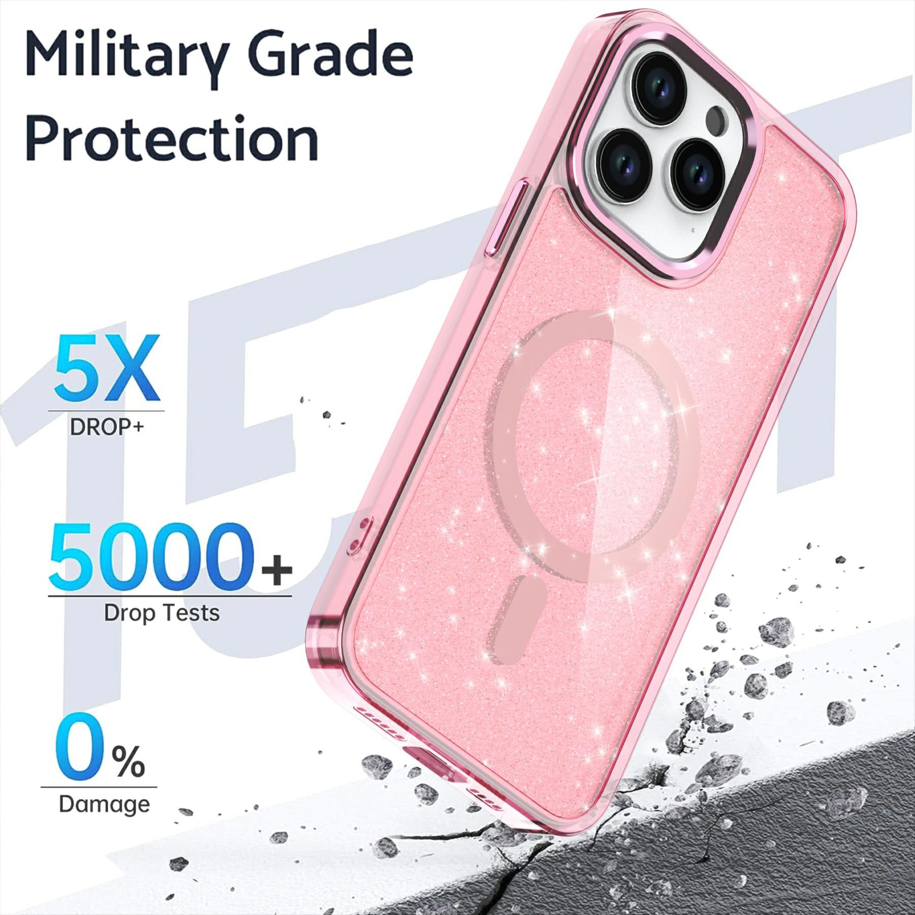 

For iPhone 16 Pro Max Magnetic Case TPU+PC Phone Cover Glitter Design Transparent