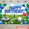 Telo di Sfondo 2D Fresco per Compleanno Golf, Palloncini Blu e Carrello da Golf Arazzo per Festa
