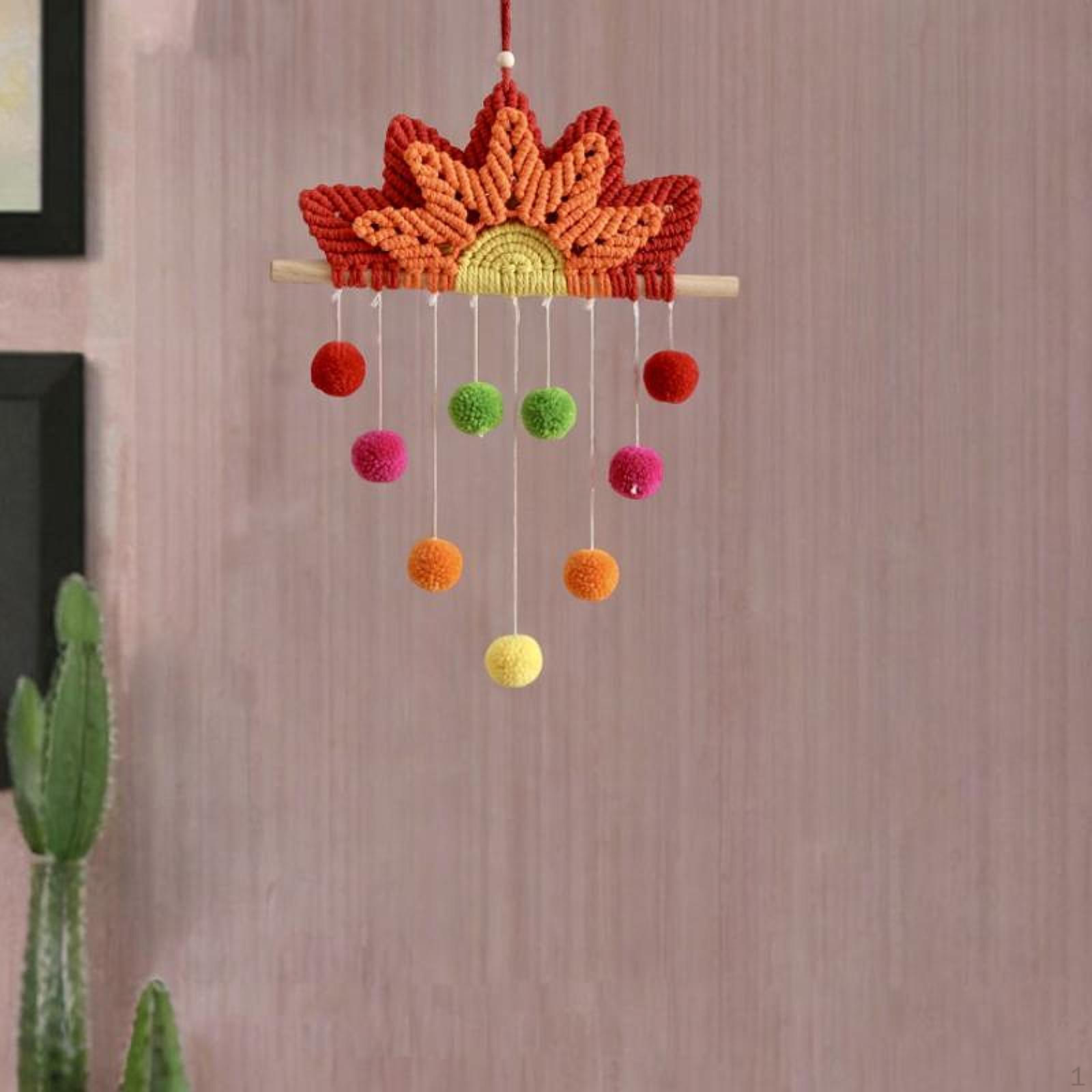 

Colorful Macrame Wall Hanging Bohemian with Plush Ball Weaving Ornament Decor for Girls Bedroom Multi Color C