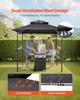 Grill Gazebo, 2.43 x 1.5 m Outdoor BBQ Gazebo with Double-Tiered Roof, Powder-Coated Steel Patio Grill Shelter with 2 Side Shelves & 8 Hooks, Grilling