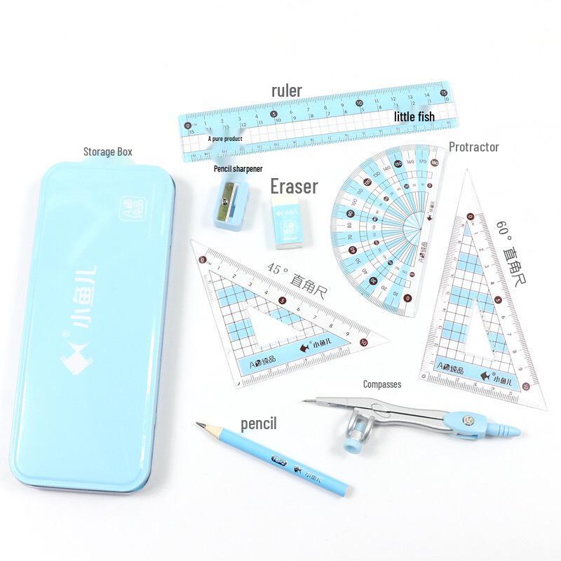 Little Fish Art 8-teiliges Set: Zeichnen, Malen, Zirkel, Lineal und Winkel für Grund- und Mittelschule.