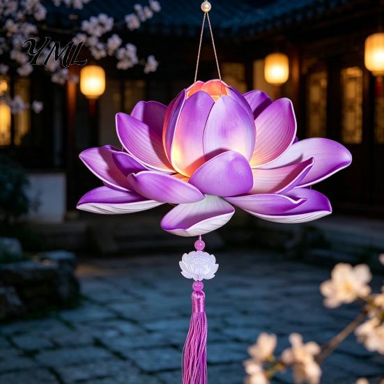 Eco Friendly Plastic Lanterns DIY Lotus Lantern Craft Kit, Handmade Flower Paper with LED Indoor Creative Activities Light, Vintage Decorative
