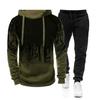 2 Pcs/set Men Hoodie Suit Splash-ink Print Drawstring Casual Sweat Absorption Long Sleeve Men Tracksuits for Daily Wear