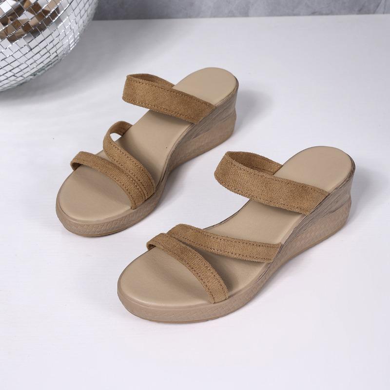 

Fashion New Summer Flip-Flops Wear Outside Fashion Round Toe Open Toe Suede Slip Strap Anti-Slide Heel Soft-Soled Wedge Shoes 43 коричневый
