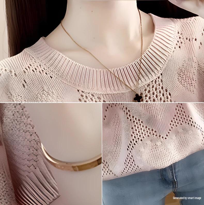 Versatile Women's 2026 Fashion Hollow Out Round Neck Loose Knitwear - Slimming Summer Short Sleeve New Arrival