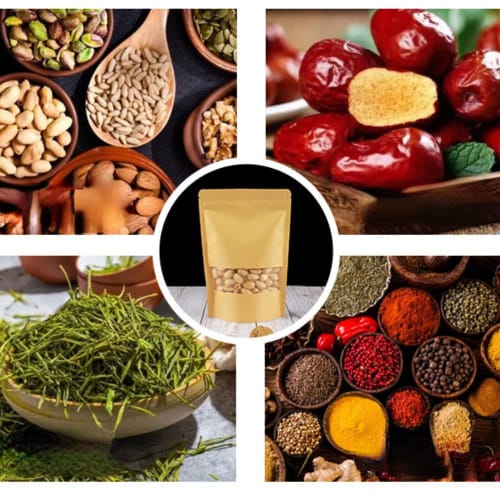 Itisyou Airtight Food Storage Bags, Zip-Up Bags, Freestanding Bags for Snacks, Kraft Paper Bags with Window, Kraft Paper Bags, 9 X 14cm, Pack of 100