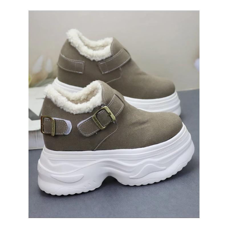 Fashion 12CM Suede Microfiber Leather Fashion Plush Autumn Boots Spring Women Ankle Boots Platform Wedge Flat Winter Chimney Shoes
