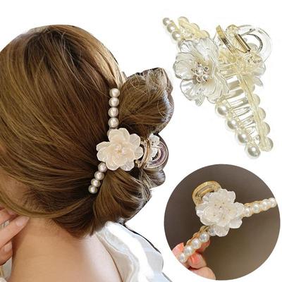 Dame Charme Imitation Perlen Haar Krallen Frauen Mädchen Elegante Blume Haarspange Haar Clips Haarnadeln Krabben Kopfbedeckung Schmuck