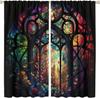 Stained Glass Blackout Window Curtains, Autumn Forest Mosaic Art Beautiful Nature Scenery Stained Glass Home Kitchen Livingroom