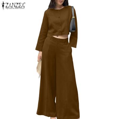 Women Long Sleeve Blouse and Wide Leg Pants Casual Two Piece Suit Sets