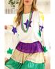 Azura Exchange White Mardi Gras Star Printed Long Sleeve Top