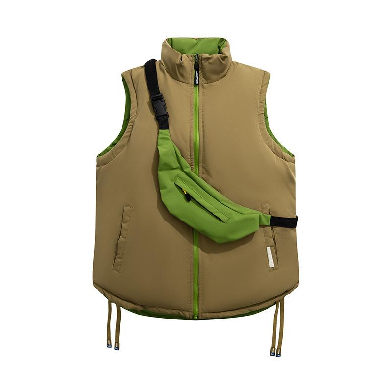 Autumn and winter new double-sided vest men's stand-up collar American thickened warm black vest jacket