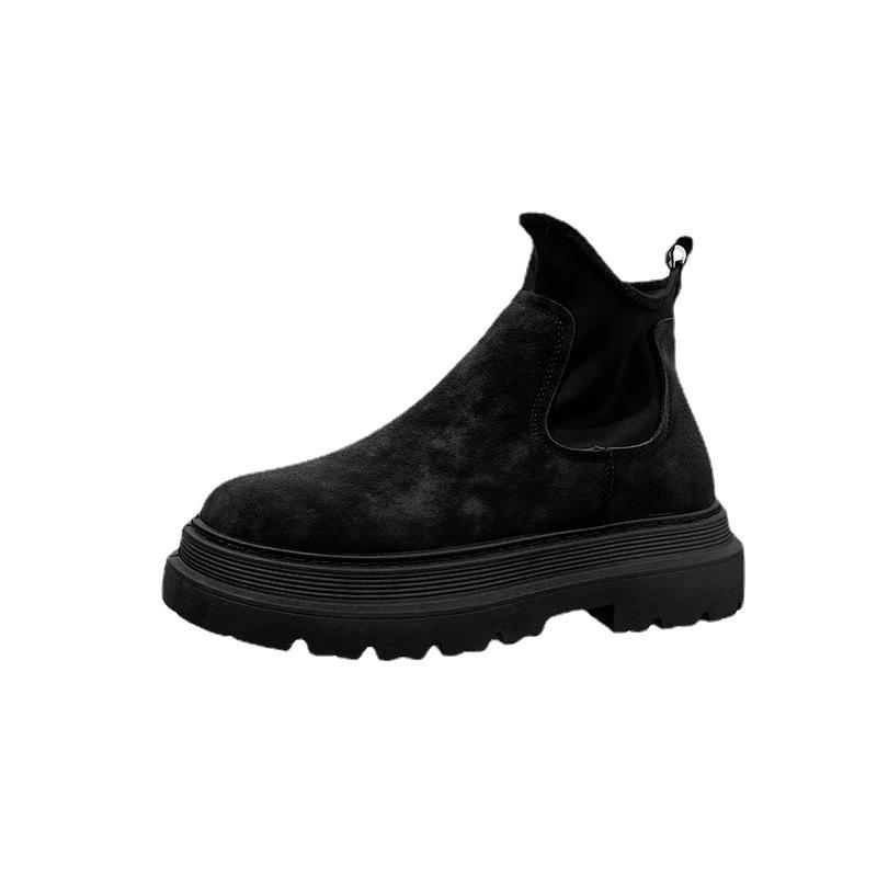 2025 Black Leather Men's High-Top Martin Boots: Trendy British Style Motorcycle Chelsea Boots
