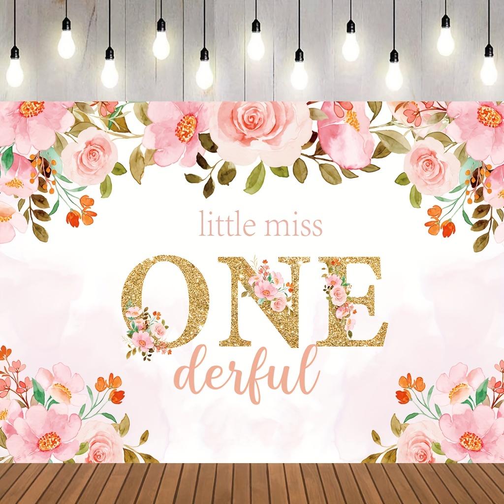 1 Little Miss 1st Birthday Banner Watercolor Pink Flowers Golden Girl 1st Birthday Decorations No Electricity Required 150X100