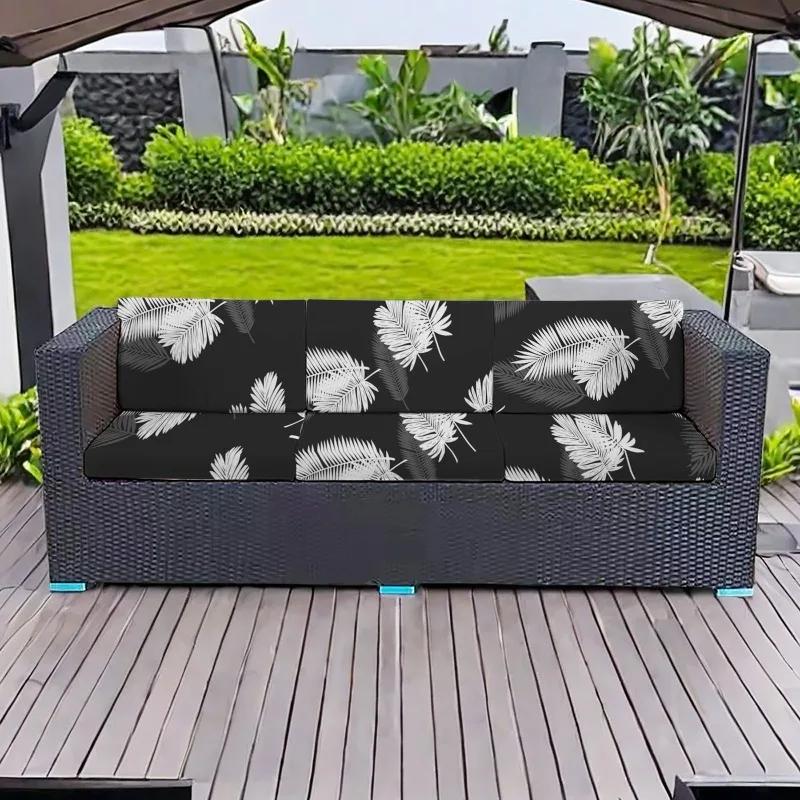 Patio Waterproof Printing Sofa Seat Furniture Protector Slipcover Stretch Sofa Cushion Cover with Elastic Bottom for Living Room