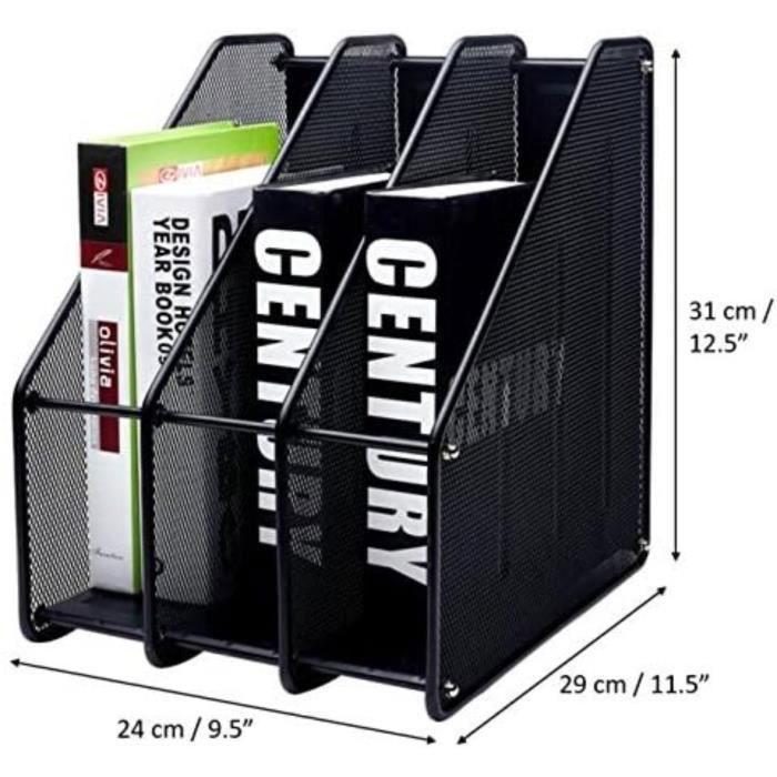 Porte-revues - exerz - métal - 3 compartiments - noir - organisateur de bureau