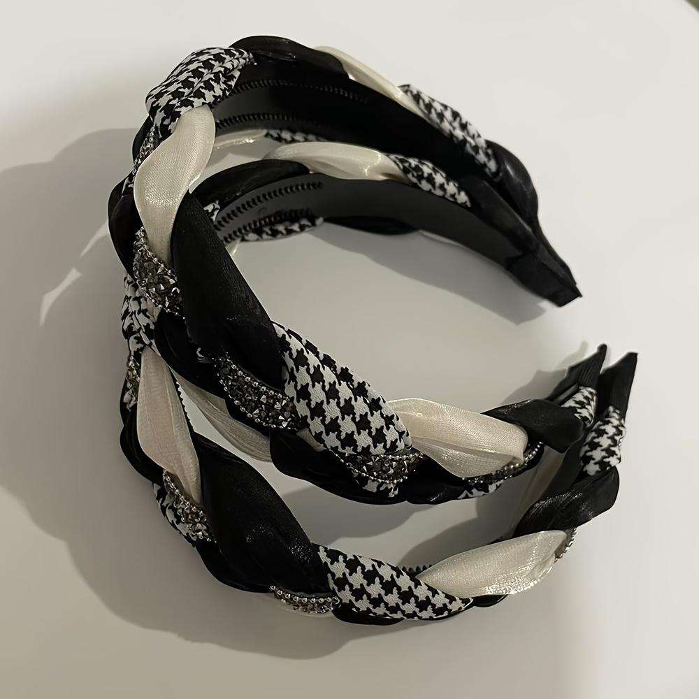 [Elegant Non-Slip Headband Women] Elegant Vintage-Inspired Braided Headband with Sparkling Rhinestones - Wide, Non-Slip Hair Accessory for Women