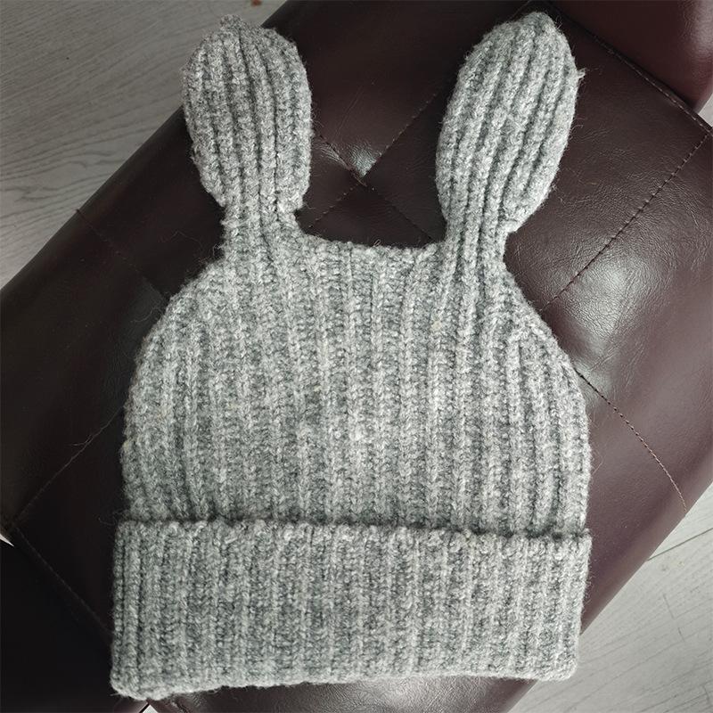Female autumn and winter Japanese cute big ears funny knitted hat warm personality versatile face small wool hat tide