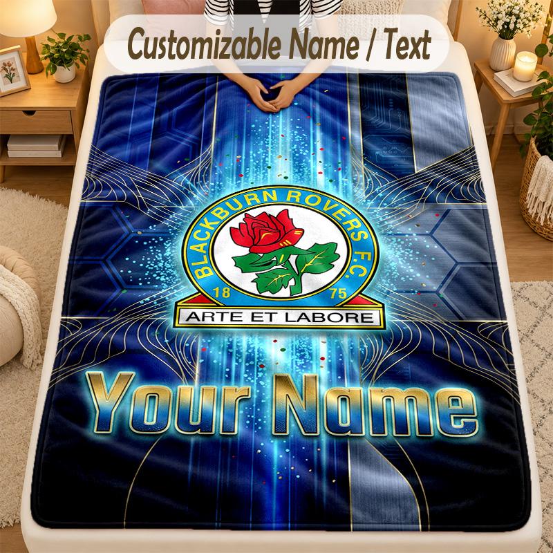 Flannel BlanketBlackburn Rovers Football Custom Name Text Personalized Soft Warm Throw Blanket Home Decor Gift