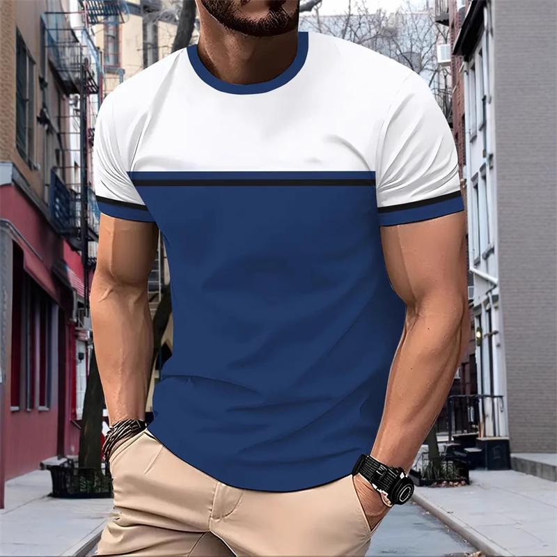Fashion Striped Pattern Men's T-shirt Summer Boutique Short Sleeved 3D Printed T-shirt Casual and Comfortable Business Round Neck Tops