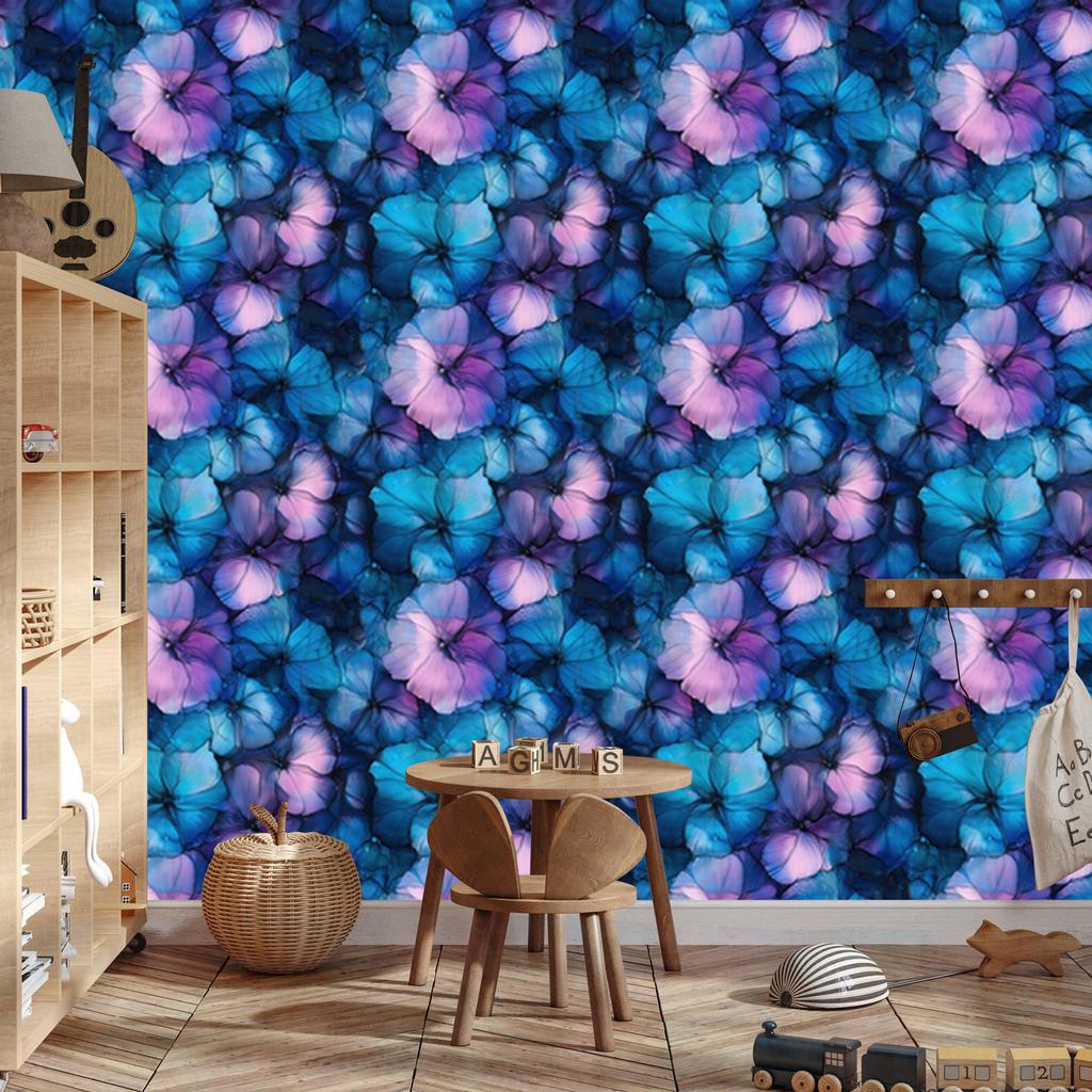 Wallpaper Ink blue, navy blue, purple and turquoise 50x1000