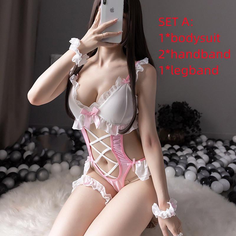 Japanese Maid Cosplay Sexy Costumes Perspective Lingerie Underwear Servant Open Erotic Lace Outfit Sexy Bodysuit For Women New