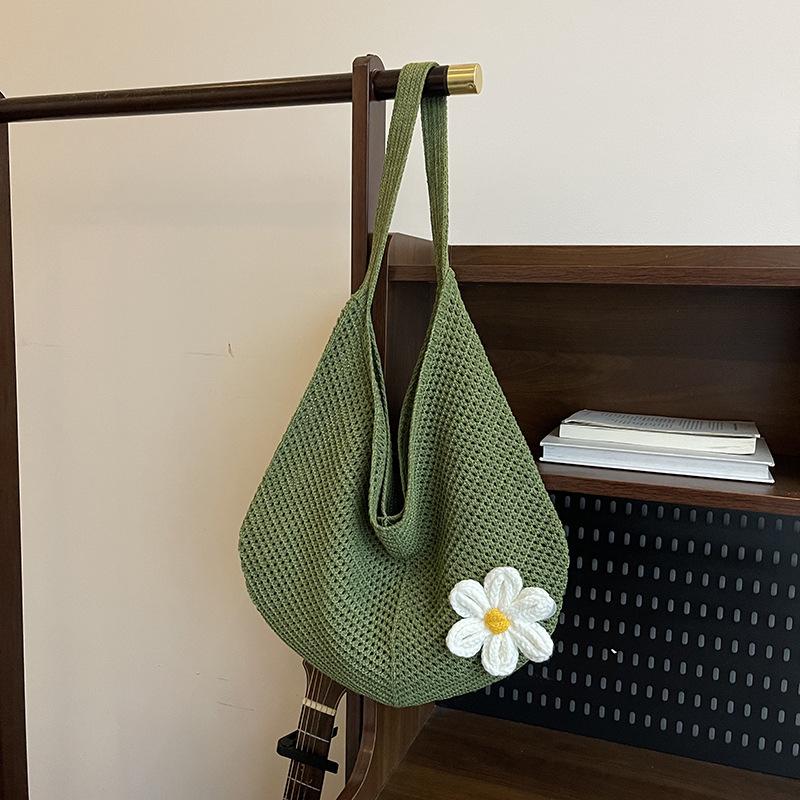 Large Capacity Woven Underarm Bag Women's New Vacation Beach Bag Knitted Hollow Shoulder Bag Tote Bag