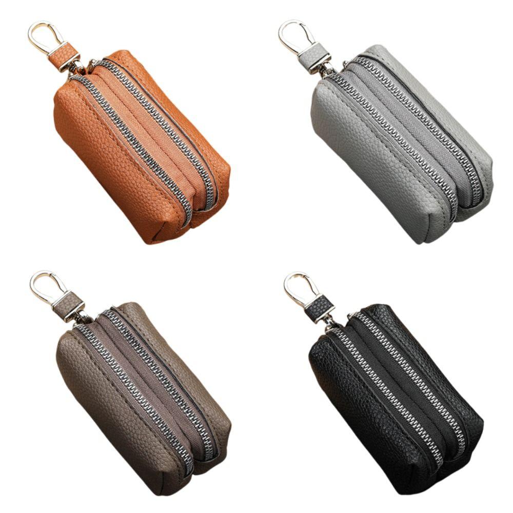 Classic Coin Purse Keychain Single/Double Zipper PU Leather Wallet Key Storage Bag Household