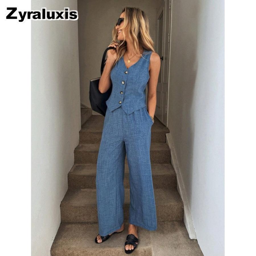 Linen Vest and Pants Set V-Neck Waistcoat Old Money Style Linen Suit
