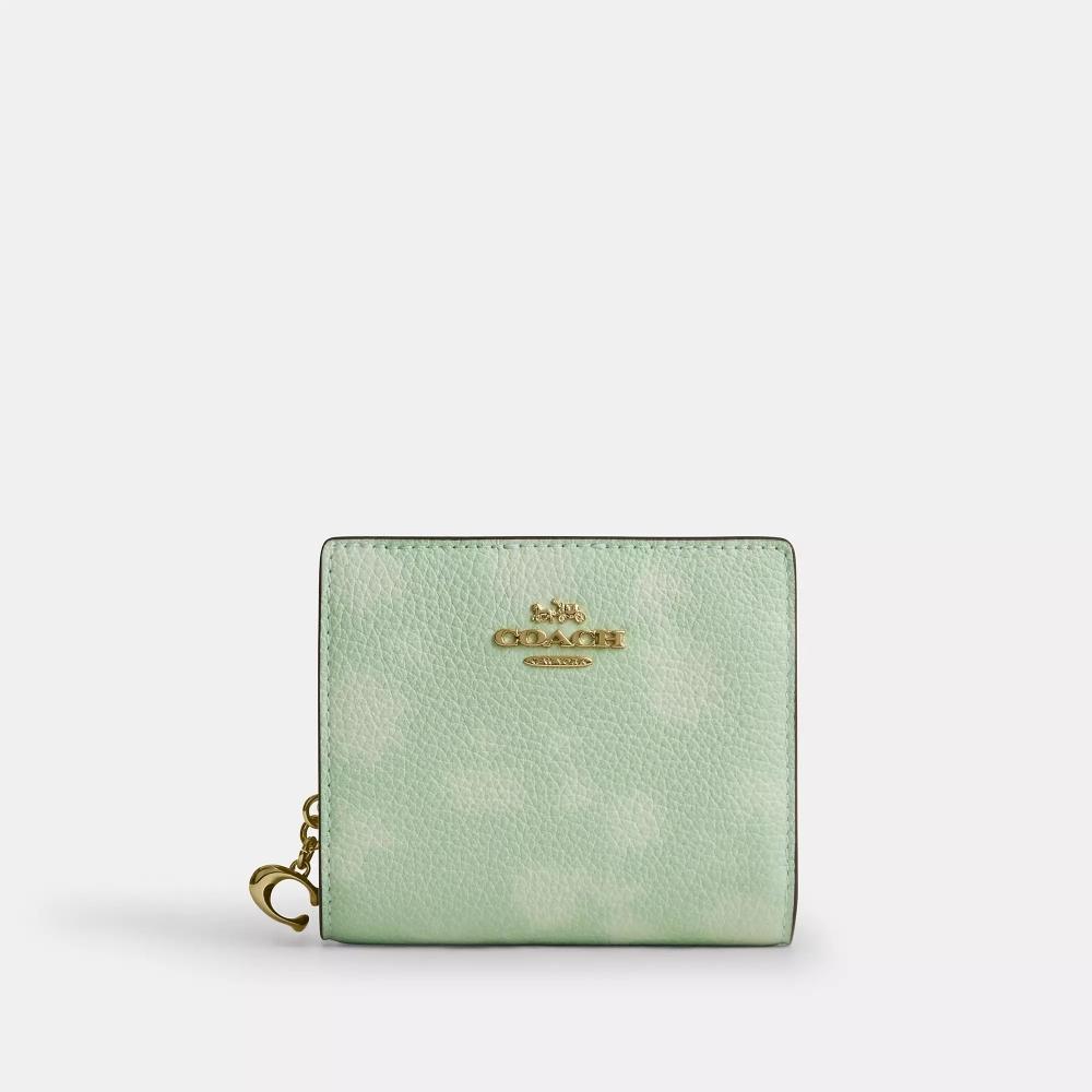 Coach Snap Wallet Gold Pale Green With Floral Print