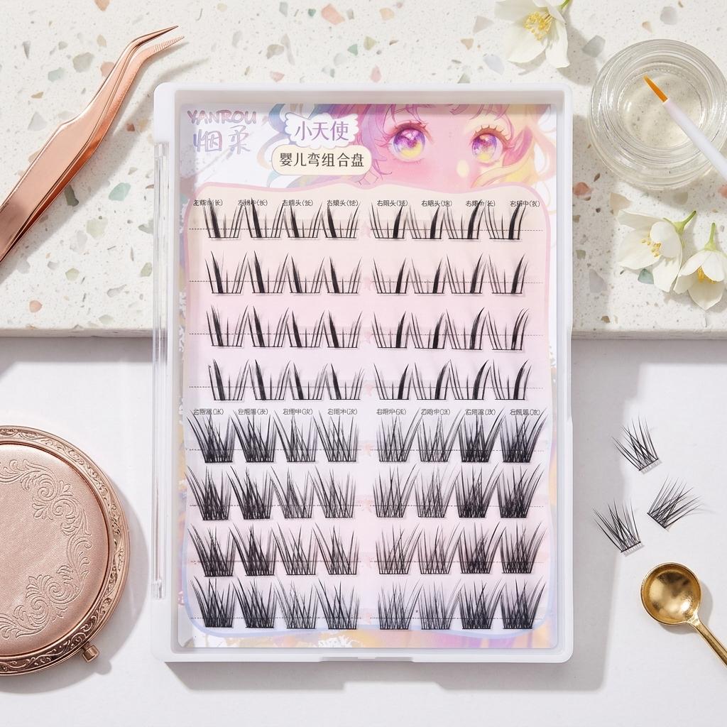 Angled Wing Eyelashes Black Synthetic Fiber C Curl Lightweight Comfort Fit for Natural Makeup