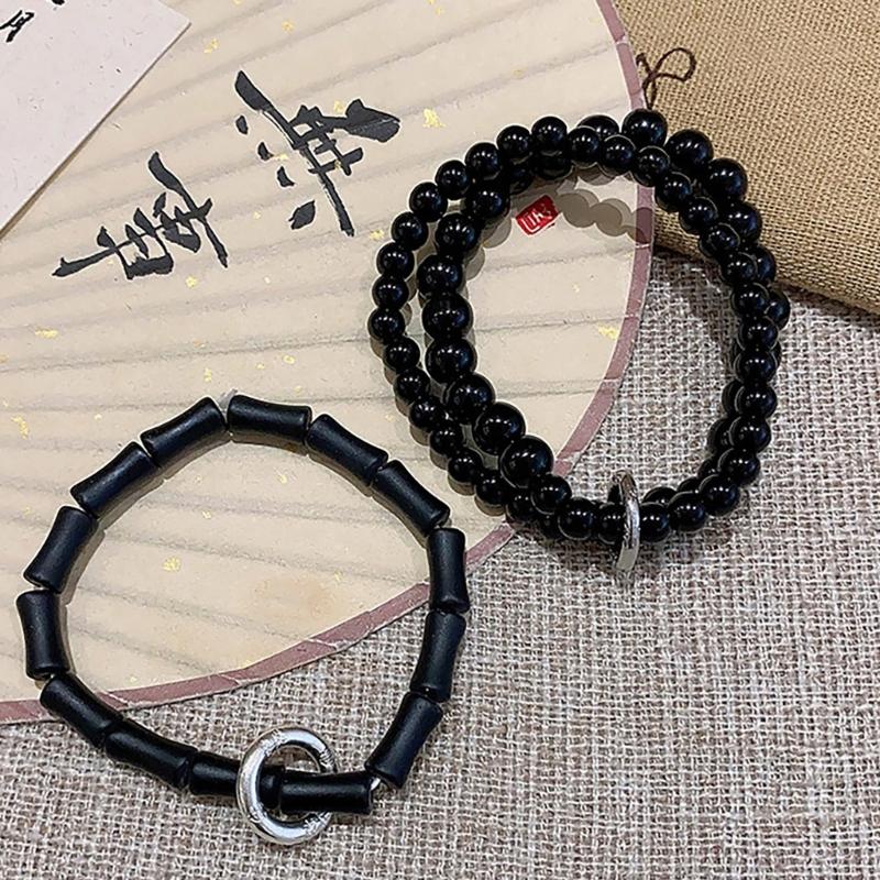 Elegant Beaded Black Bracelet Stone Chain Bracelet Elegant Beaded Bracelets for Women with National Style Ancient Charm