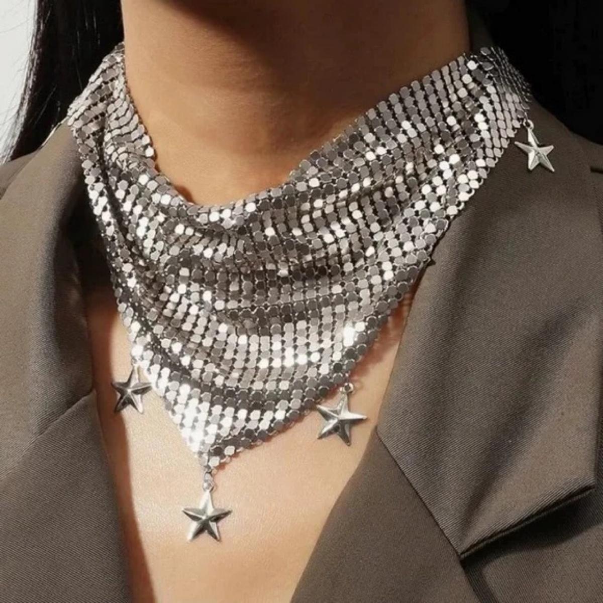 

Vintage Metal Beads Spliced Triangle Scarf Shaped Star Tassel Necklace For Women Men Boho Ethnic Geometric Choker Trendy Jewelry