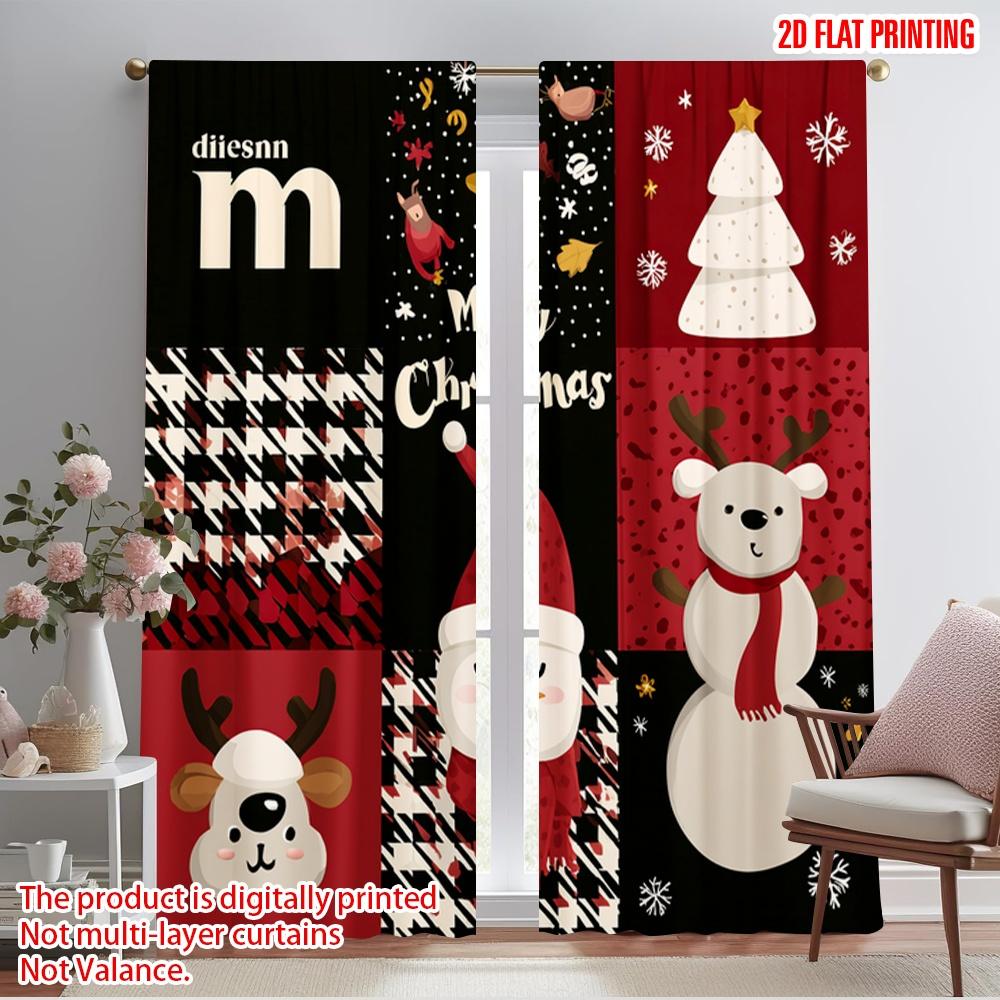 

2pcs,2D plane printing Print Curtains Christmas elements Polyester Woven (without rod) All Seasons Ldeal for Various Room Types 52.50×116.00 CM 2pcs
