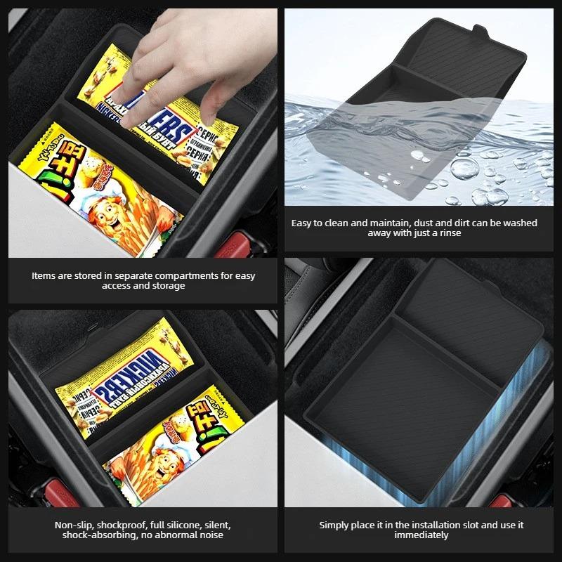 Armrest Lower Storage Box For Tesla Model Y Standard Rwd Silicone Center Console Armrest Storage Box Car Organizer Tray Mat