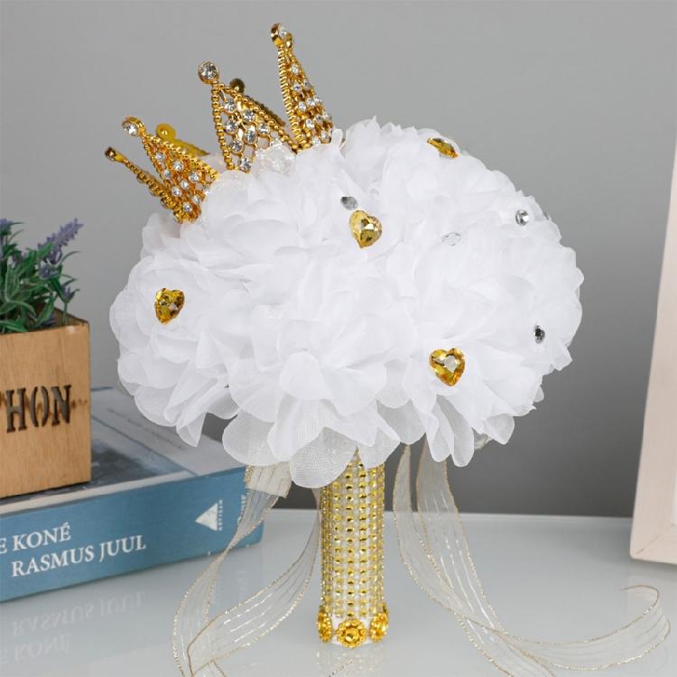 Diamond Crown Decorative Handheld Flower Rhinestones Wedding Bouquet with Ribbon
