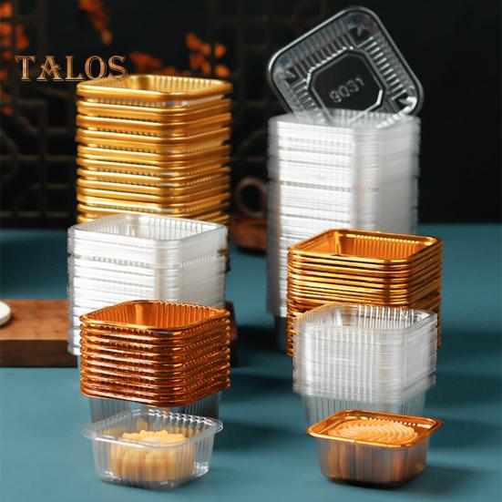 100Pcs Moon Cake Trays Waterproof Multipurpose BPA Free Durable Clear Golden Mooncake Holder for Mid-Autumn Festival