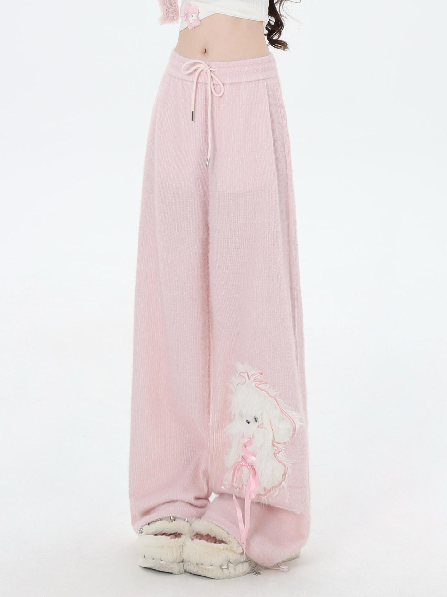 

2024 New Pink Plush Puppy Girl s Loose Wide-Leg Casual Trousers XL розовый