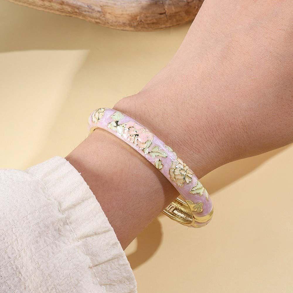 Enamel Floral Vintage Cloisonne Bangle Traditional Women's Hand Bracelet Flower Leaf Bangle Girls