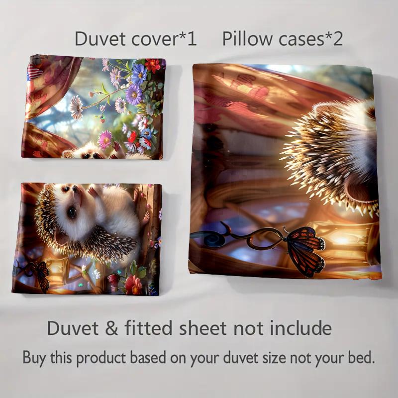 Hedgehog Floral Scene. Bedding Duvet Cover Sets Duvet Covers Pillowcases Gifts (1 * Duvet Cover 2 * Pillowcases, Without Duvet Insert)
