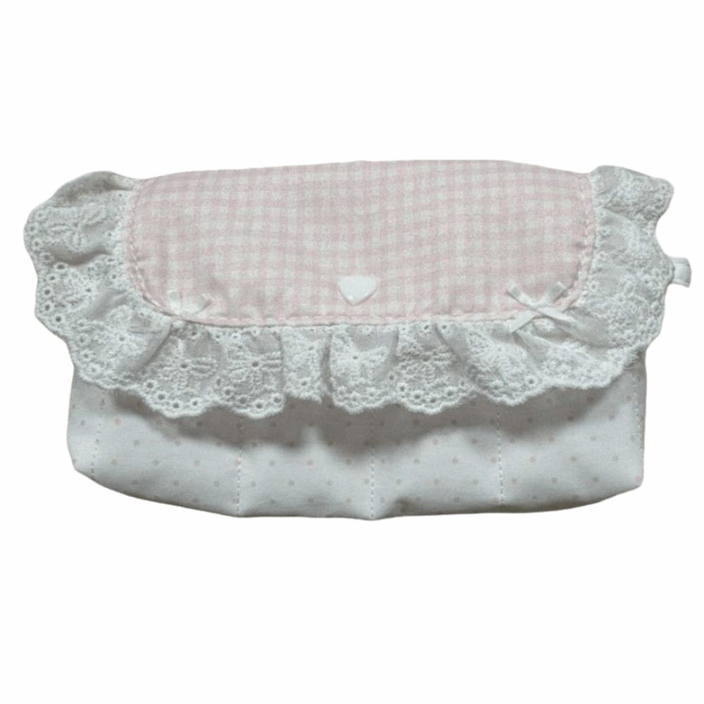 with Flap Closure Compact Multi-Functional Organizer Soft Fabric Gingham Lace Pencil Case Students розовый