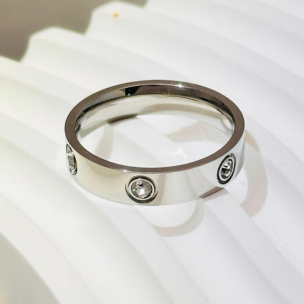 Stainless Steel Double/Single Row Diamond Minimalist Couple Rings - Cartier Style