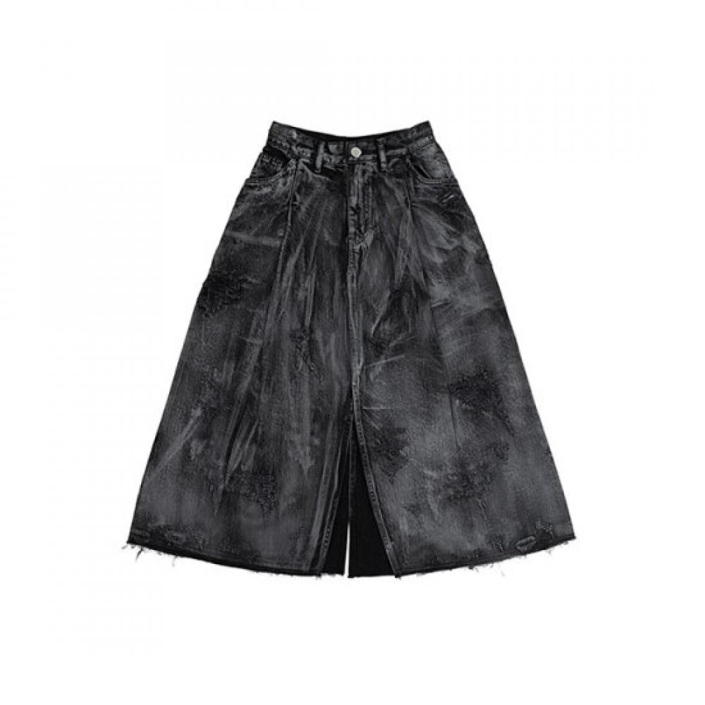 People Of The World Damage Crack Washed Denim Skirt 24fw