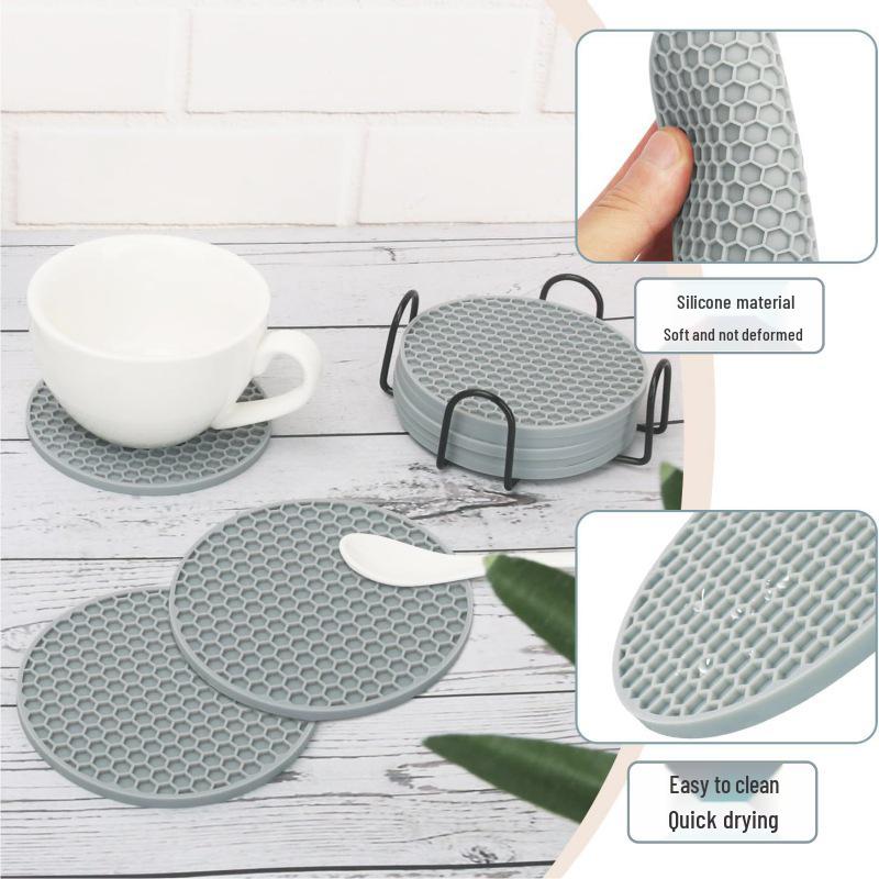 Honeycomb Silicone Coaster - Non-slip, High-Temperature Resistant, Waterproof Heat Insulation Pad